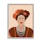 Stupell Industries Frida Artist Portrait Orange Floral Blue Bead Necklace in Gray Frame Wall Art